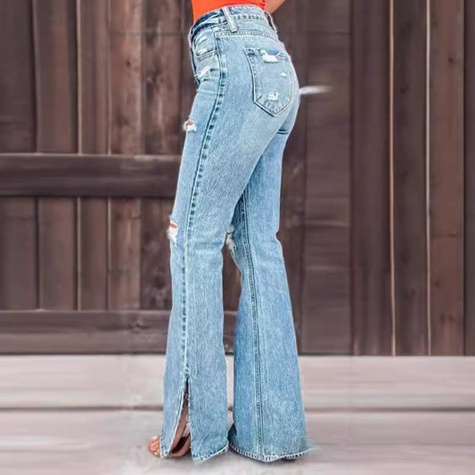 Jeans Talle Alto Rotos con Abertura Lateral Stretch
