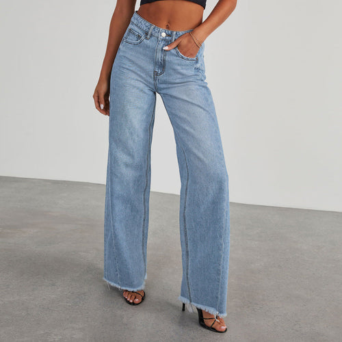 Jeans Talle Alto Pernera Ancha con Bolsillos