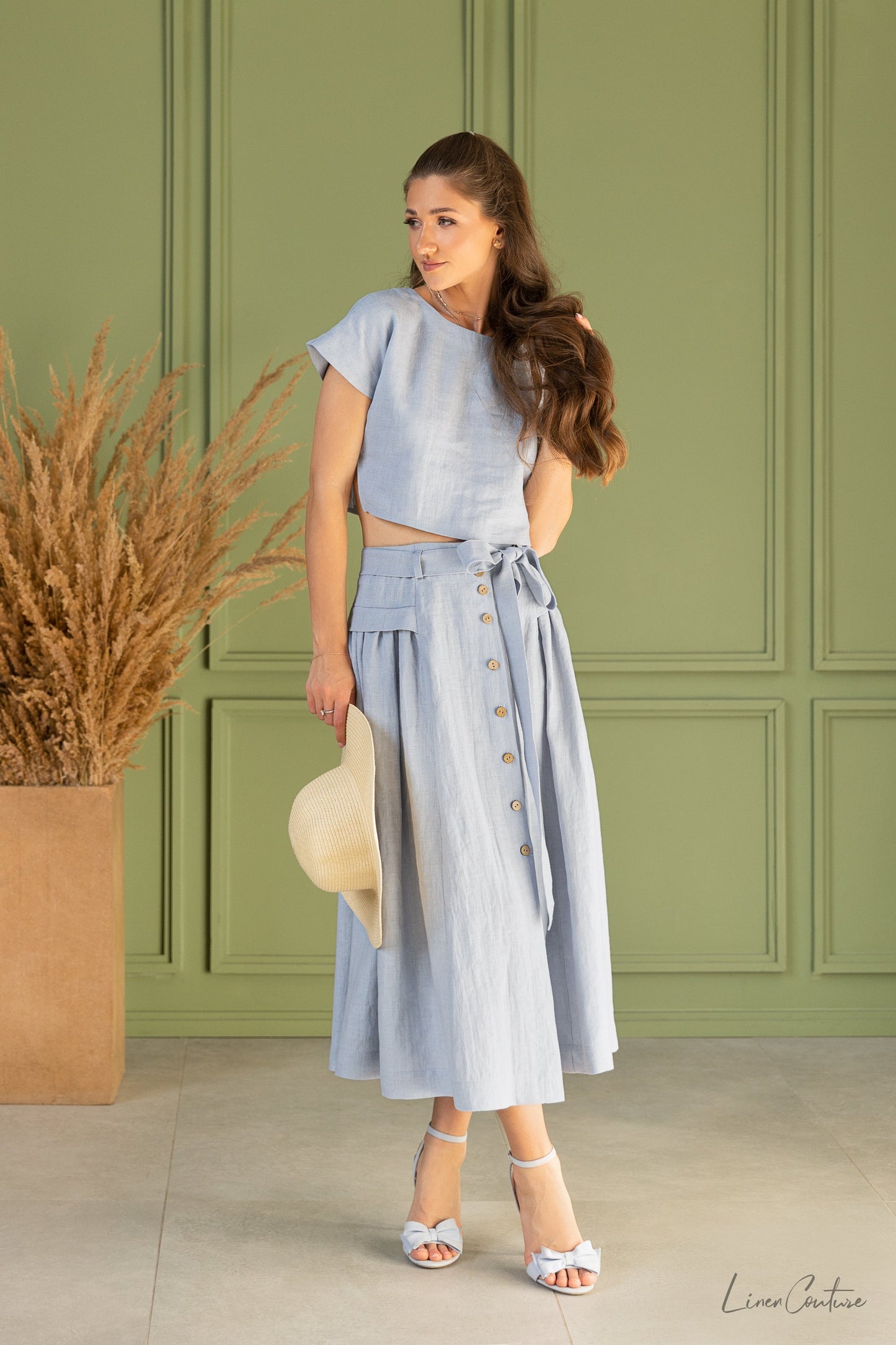Conjunto Lino Crop Top y Falda Midi — Taormina