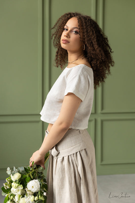 Conjunto Lino Crop Top y Falda Midi — Taormina