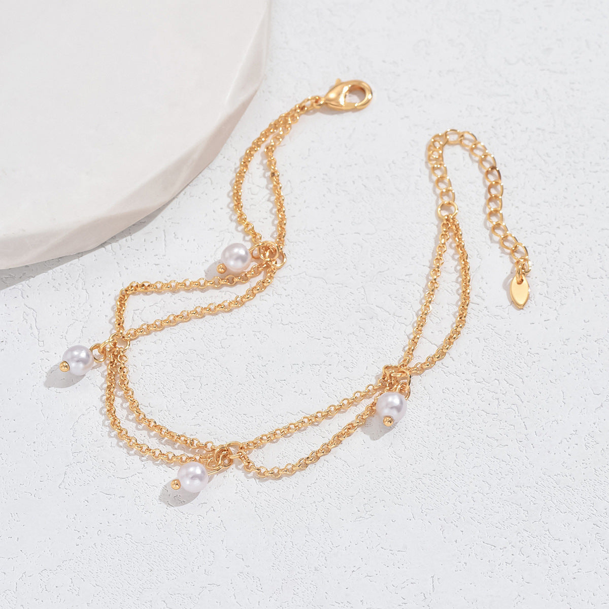 Tobillera Estrella Hexagonal con Perla Dorada