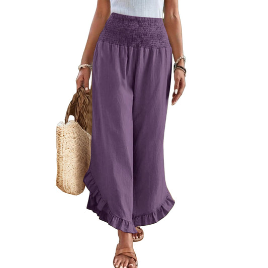 Pantalones Palazzo Lino Dobladillo Volante Boho
