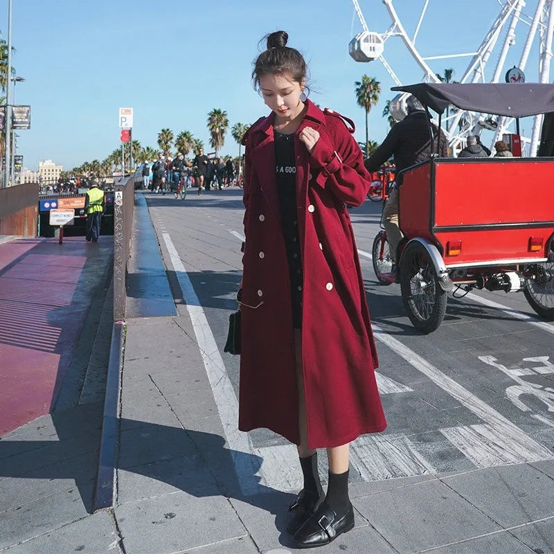 Gabardina de Doble Botonadura y Longitud Media Vintage para Mujer