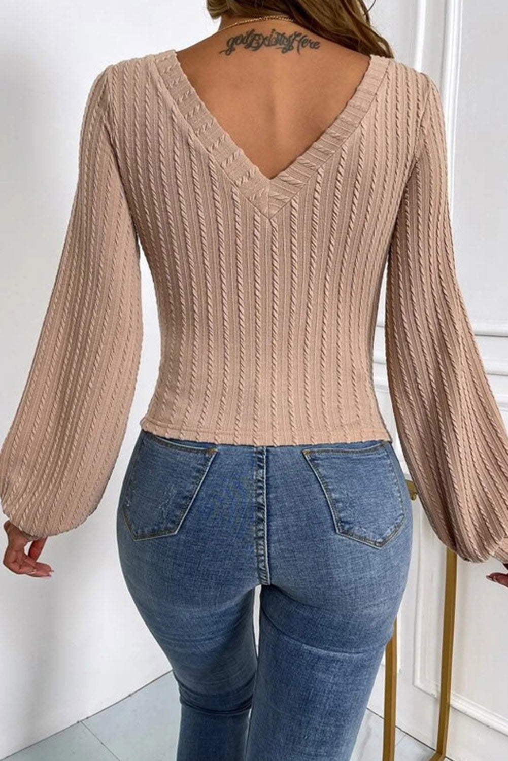 Top de Punto Jacquard Cuello V Manga Farol