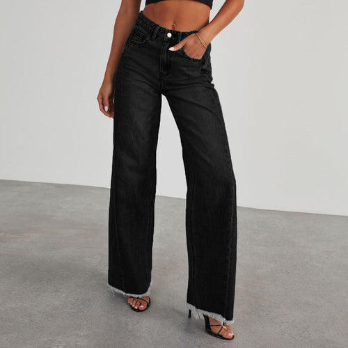 Jeans Talle Alto Pernera Ancha con Bolsillos