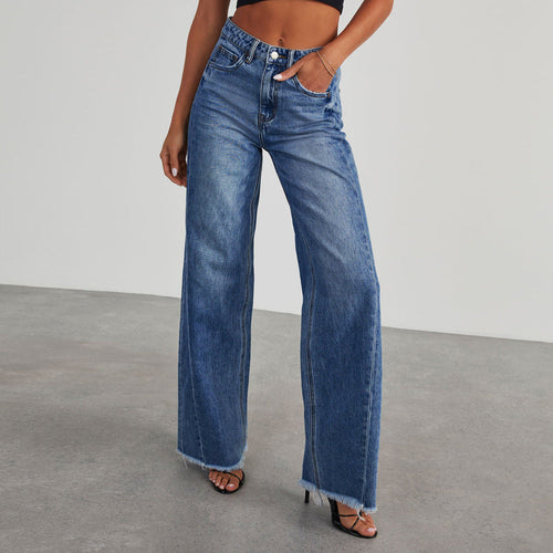 Jeans Talle Alto Pernera Ancha con Bolsillos