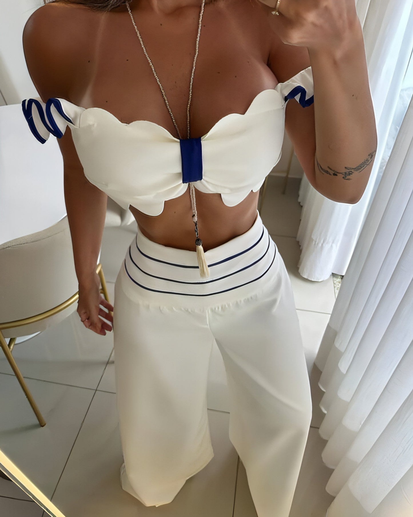 Conjunto Two-Piece Off-Shoulder Color Blanco