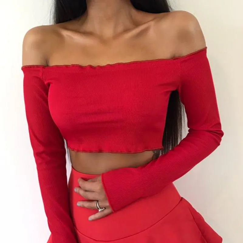 Crop Top Elegante Un Hombro al Aire