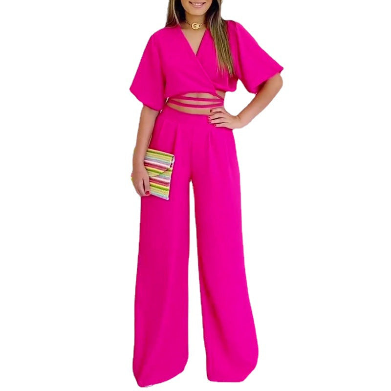Conjunto Top Escote en V y Pantalón Ancho Verano