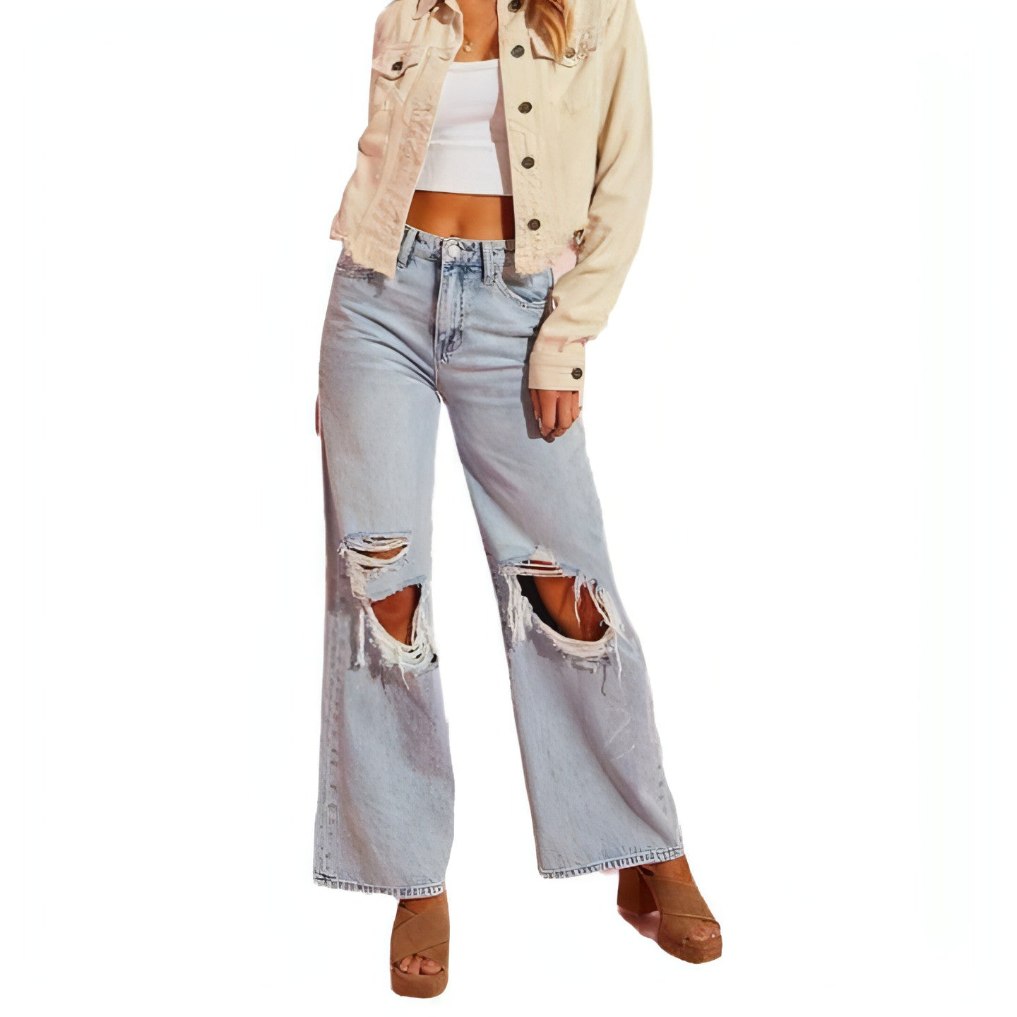 Jeans Slim Rotos con Abertura Lateral