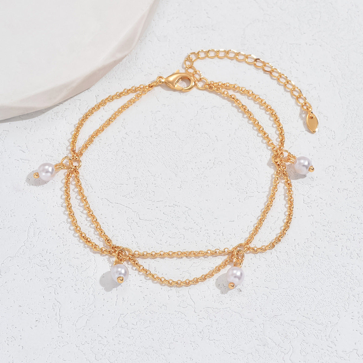 Tobillera Estrella Hexagonal con Perla Dorada