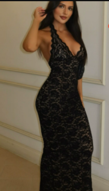 Vestido Halter de Encaje Escote en V