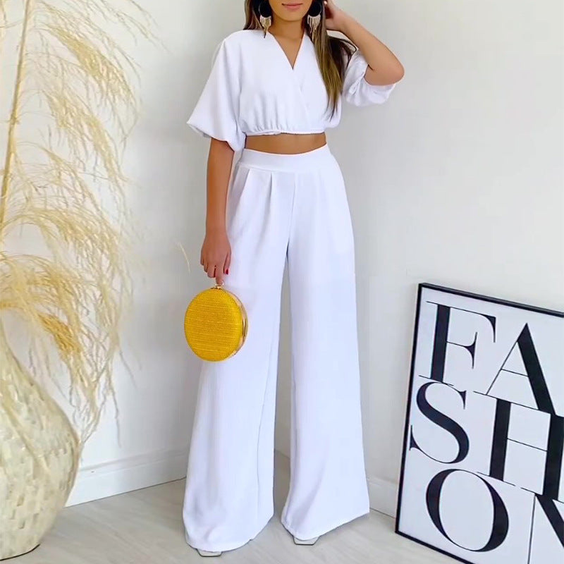 Conjunto Top Escote en V y Pantalón Ancho Verano