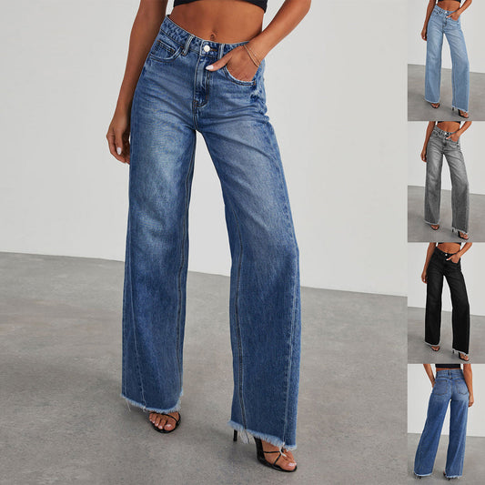 Jeans Talle Alto Pernera Ancha con Bolsillos