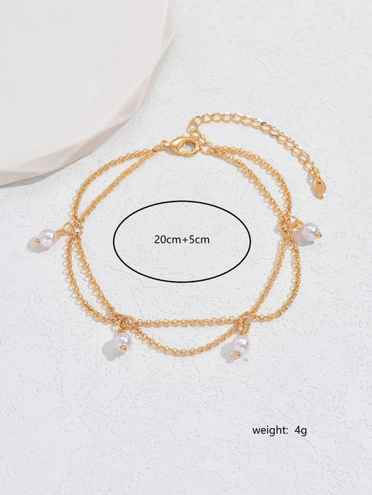 Tobillera Estrella Hexagonal con Perla Dorada