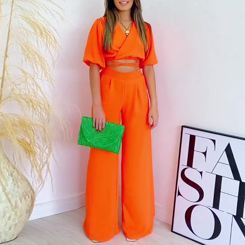 Conjunto Top Escote en V y Pantalón Ancho Verano