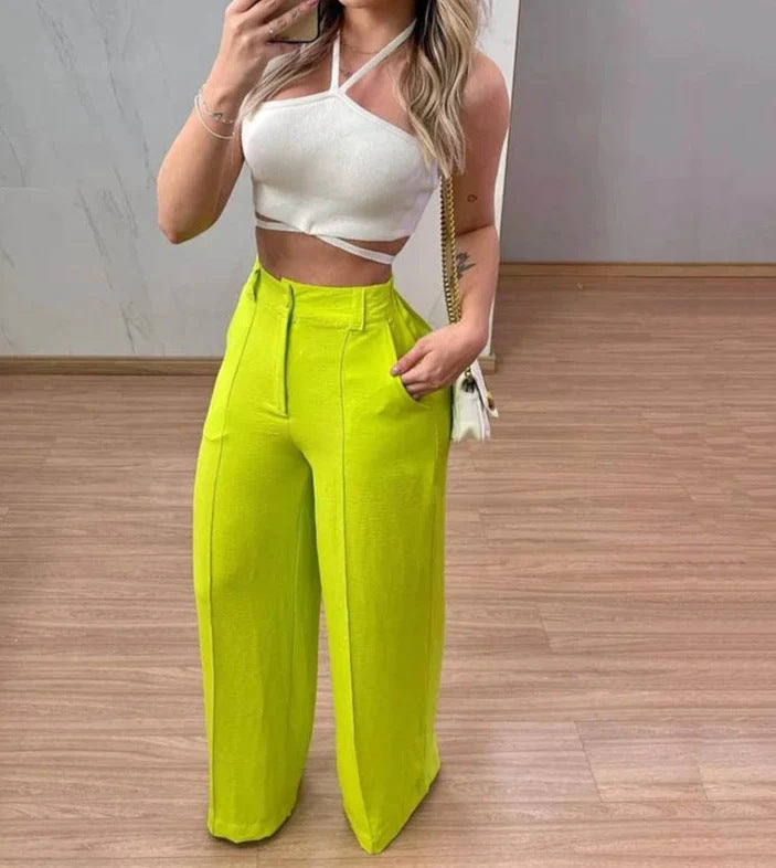 Conjunto Top Corto y Pantalón Ancho Cintura Alta