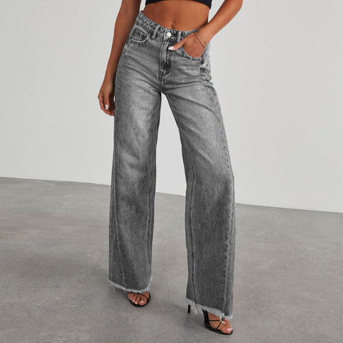 Jeans Talle Alto Pernera Ancha con Bolsillos