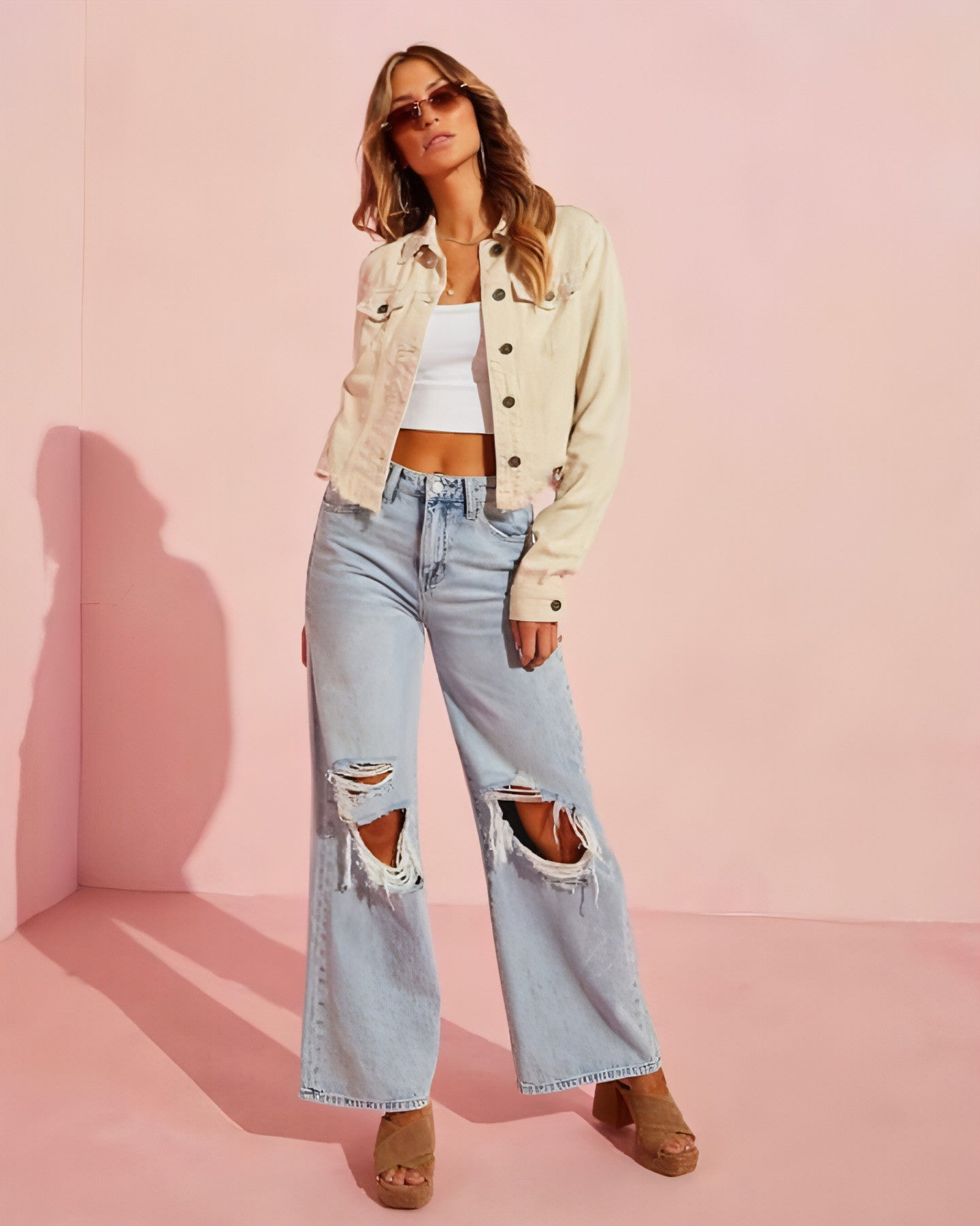 Jeans Slim Rotos con Abertura Lateral