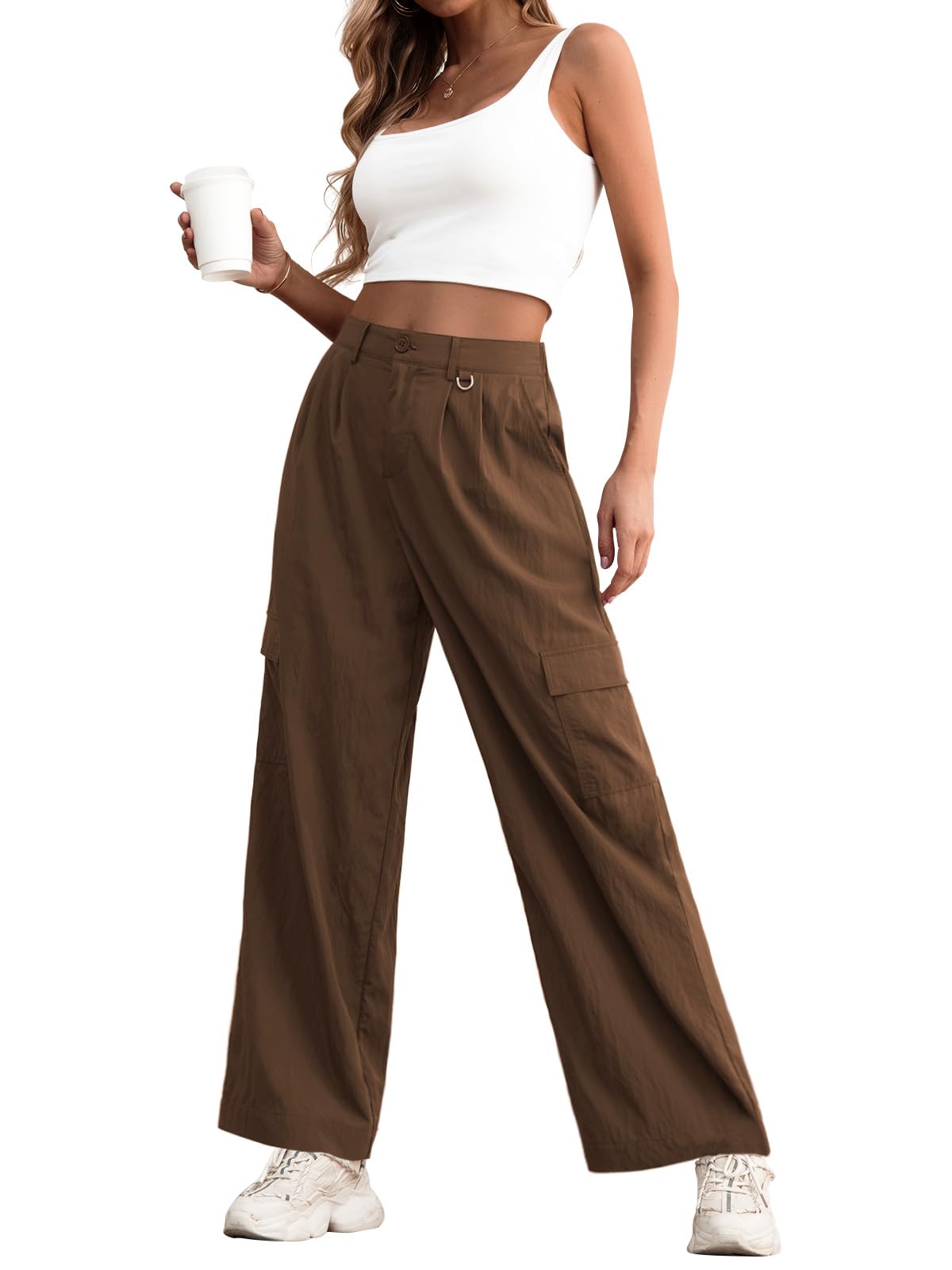 Pantalones Cargo Anchos Cintura Alta Urbanos