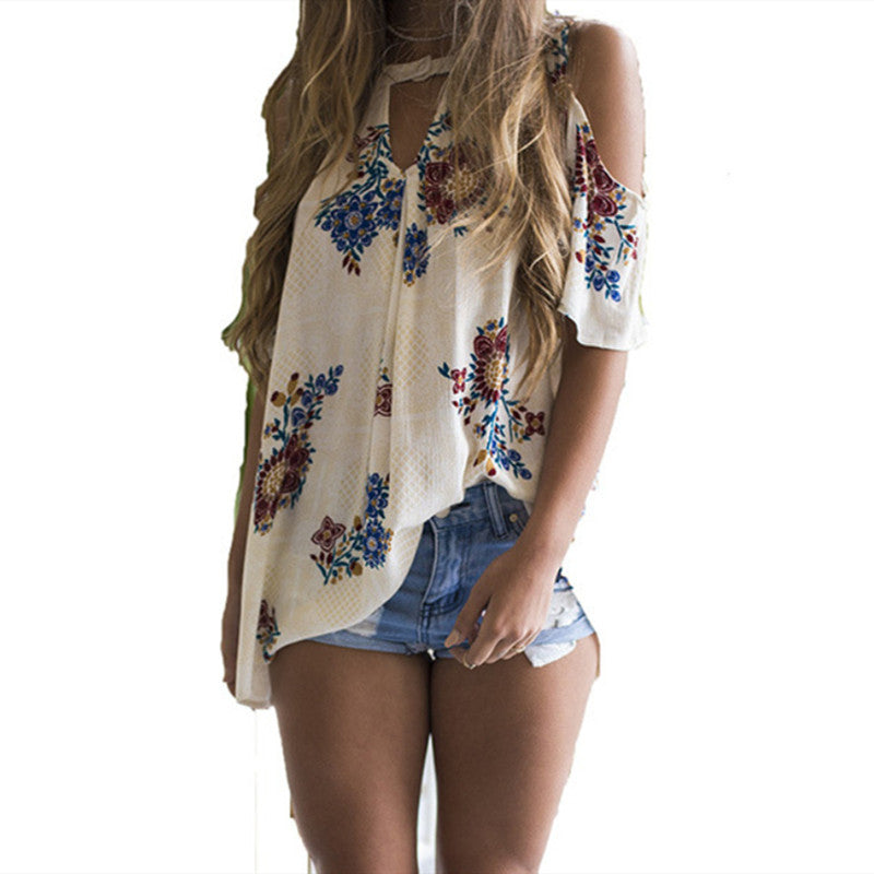Top Corto Hombros Descubiertos Estampado Floral