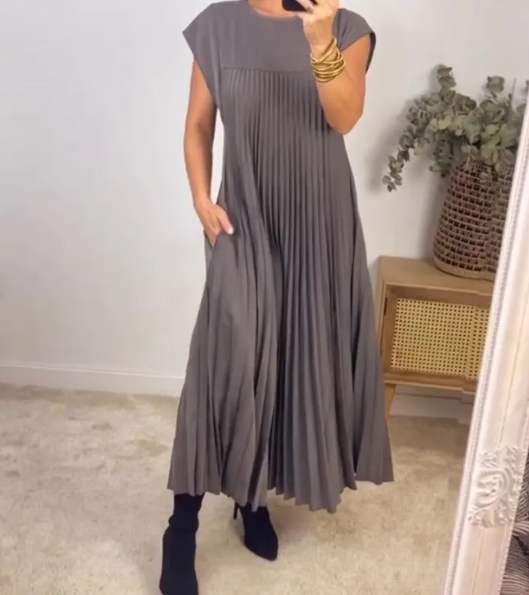 Vestido Suelto Color Sólido Casual Elegante