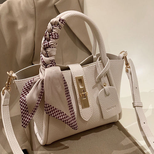 Bolso Tote Litchi con Asa de Pañuelo de Seda