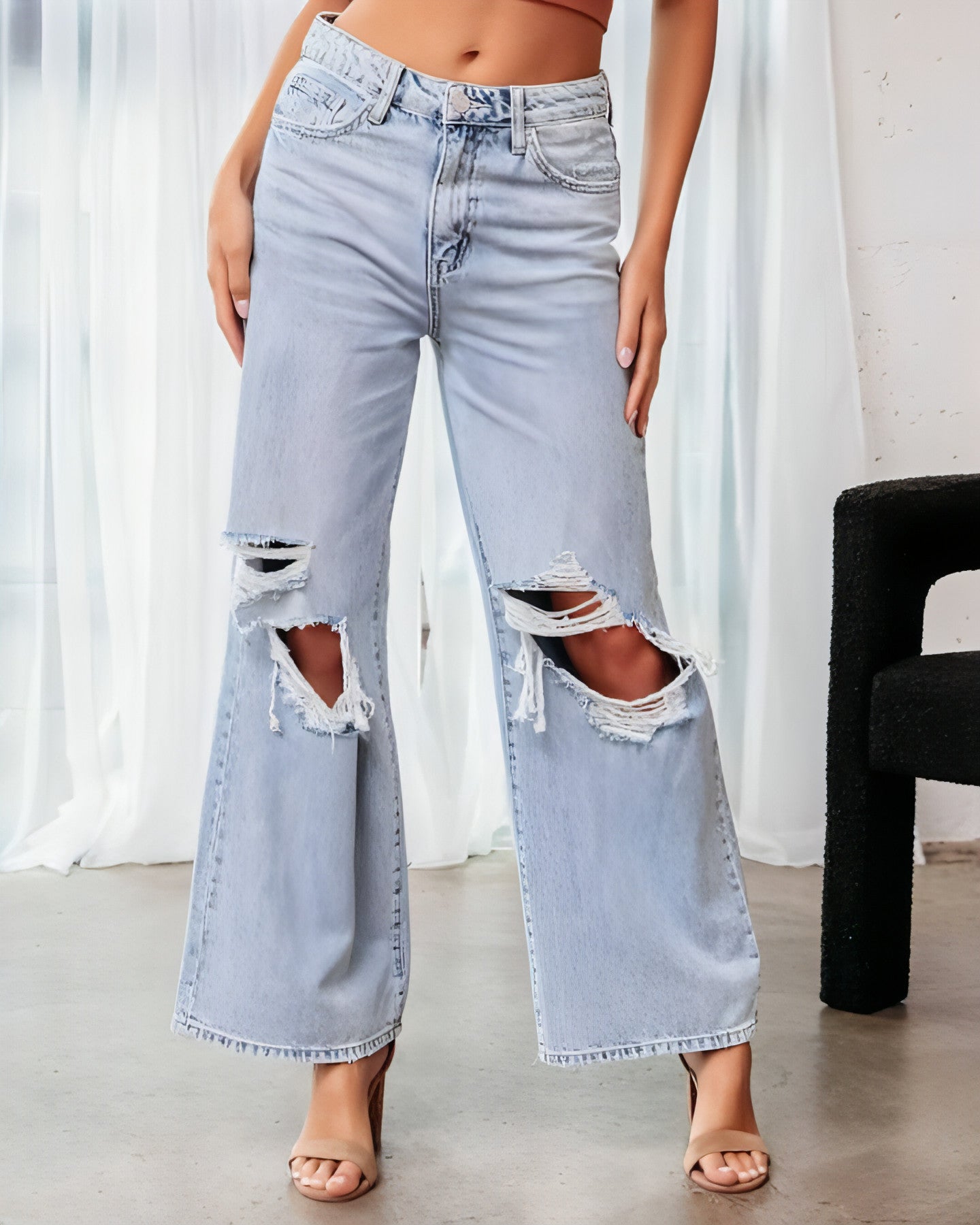 Jeans Slim Rotos con Abertura Lateral