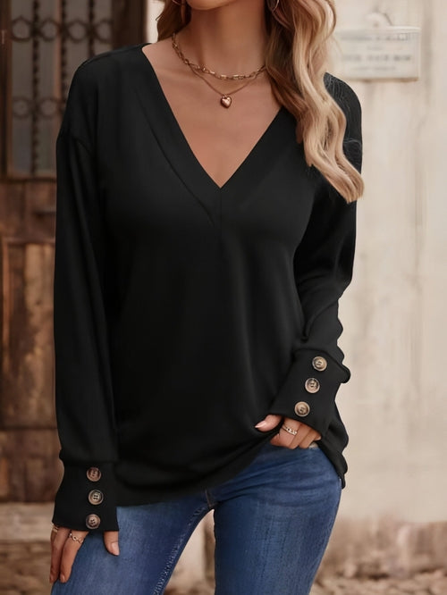 Camiseta Cuello V Manga Larga con Botones