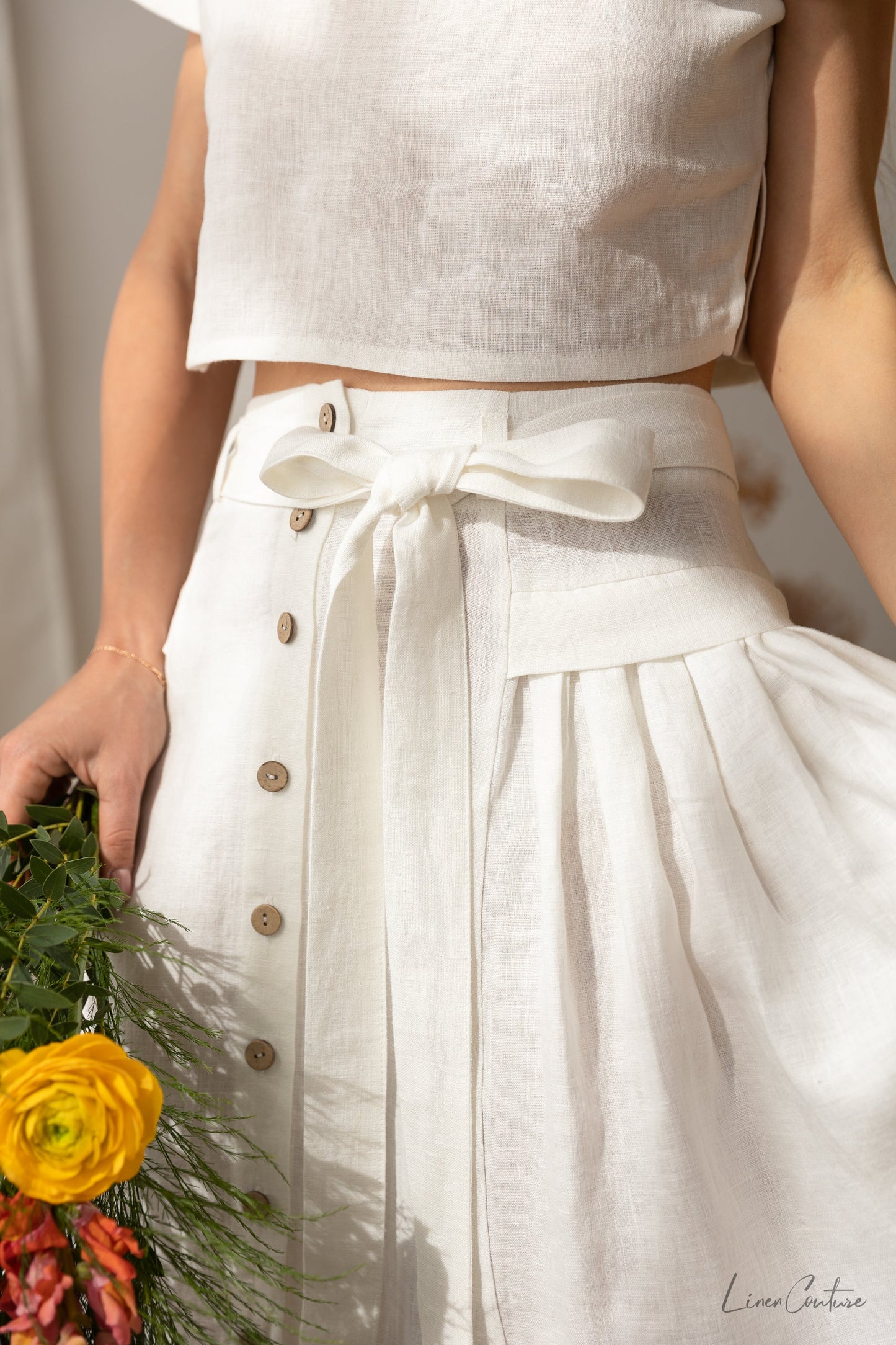 Conjunto Lino Crop Top y Falda Midi — Taormina
