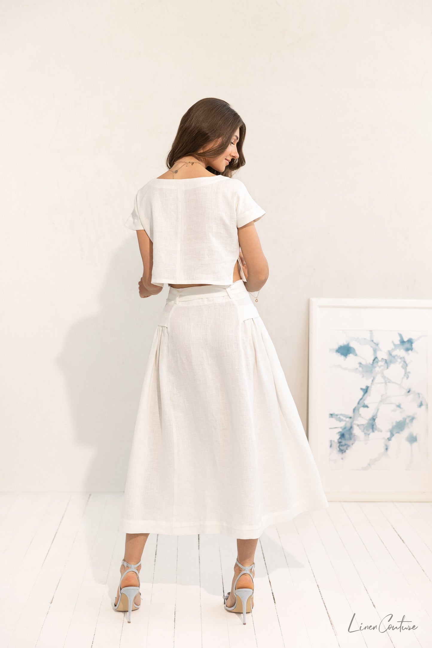 Conjunto Lino Crop Top y Falda Midi — Taormina