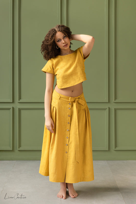 Conjunto Lino Crop Top y Falda Midi — Taormina