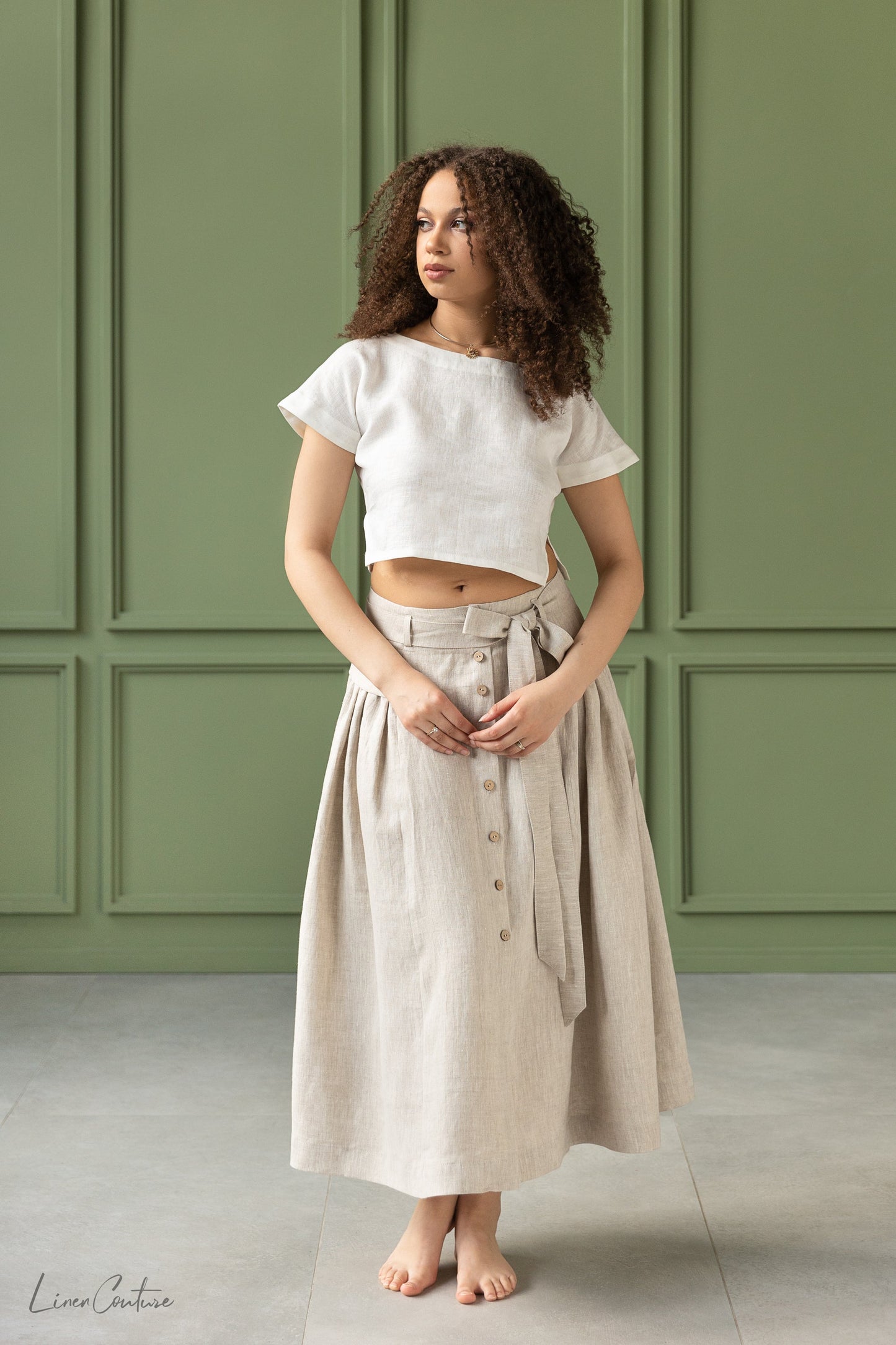 Conjunto Lino Crop Top y Falda Midi — Taormina