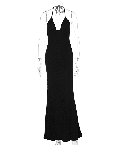 Vestido Halter de Encaje Escote en V