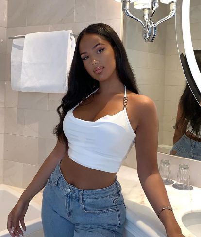 Crop Top Cuello Metálico Sweetheart con Lazada