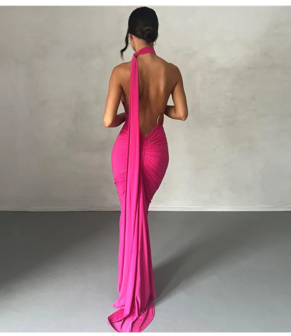 Vestido Tubo Halter Sin Espalda