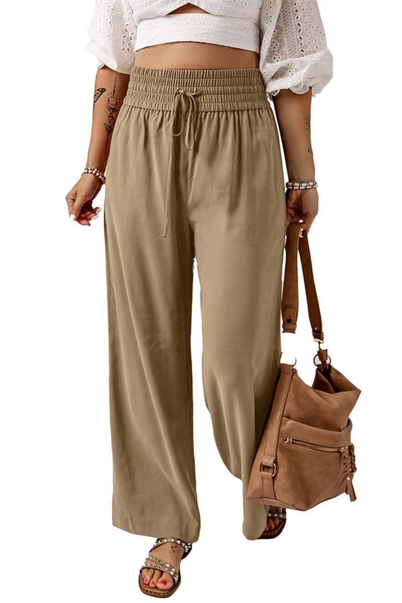 Pantalones Palazzo Anchos Cintura Alta con Cordón