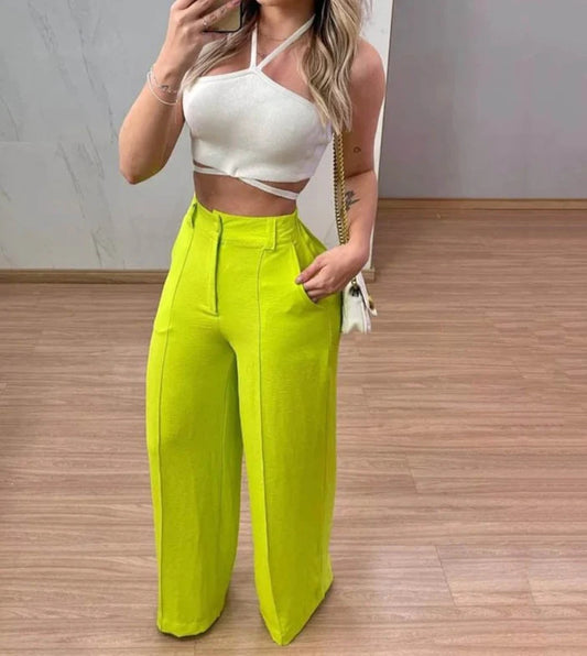 Conjunto Top Corto y Pantalón Ancho Cintura Alta
