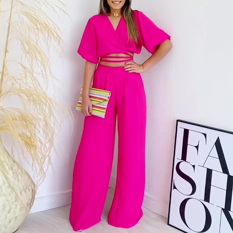 Conjunto Top Escote en V y Pantalón Ancho Verano