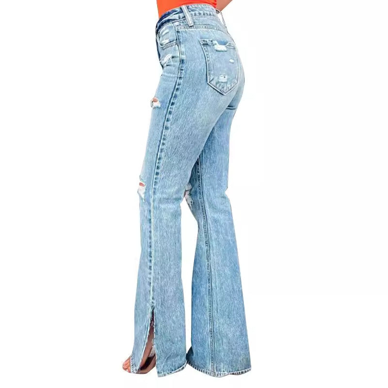 Jeans Talle Alto Rotos con Abertura Lateral Stretch