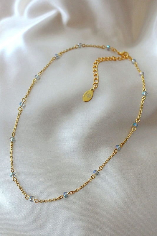 Collar Choker Artesanal Cristales Azul Cielo — 18K