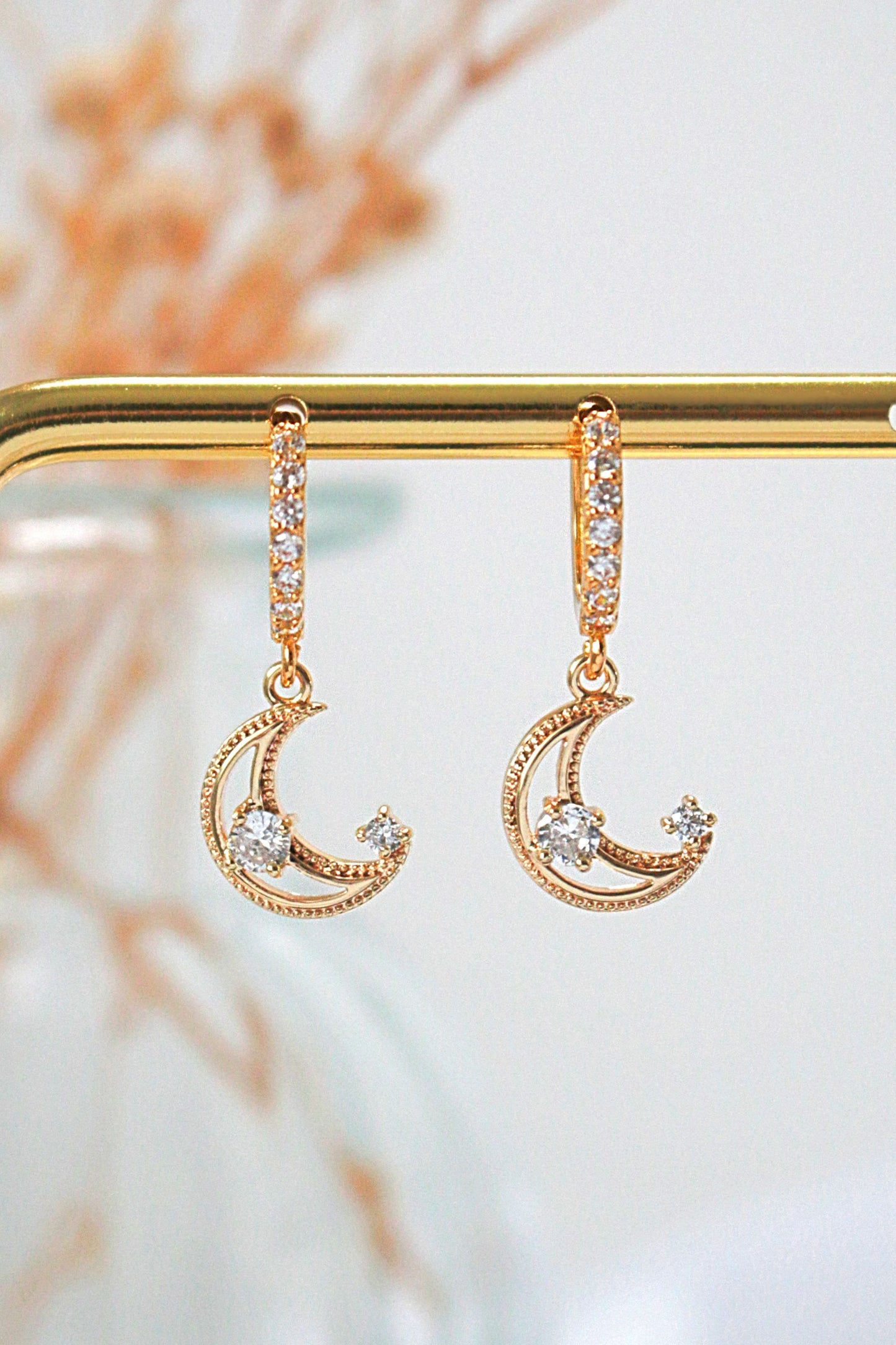 Pendientes Aro Luna Zirconia Diamante — 24K