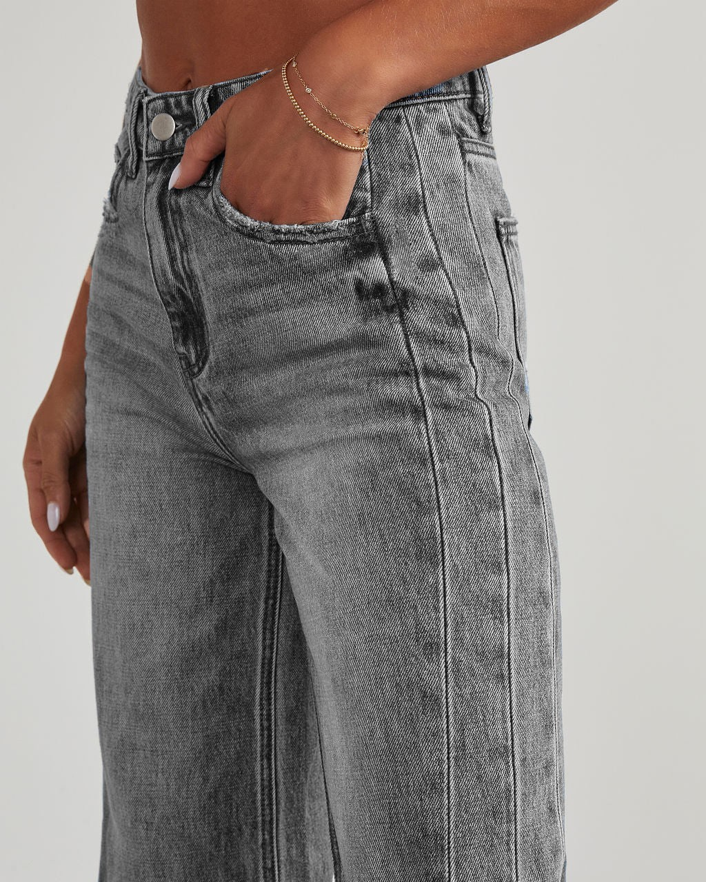 Jeans Talle Alto Pernera Ancha con Bolsillos