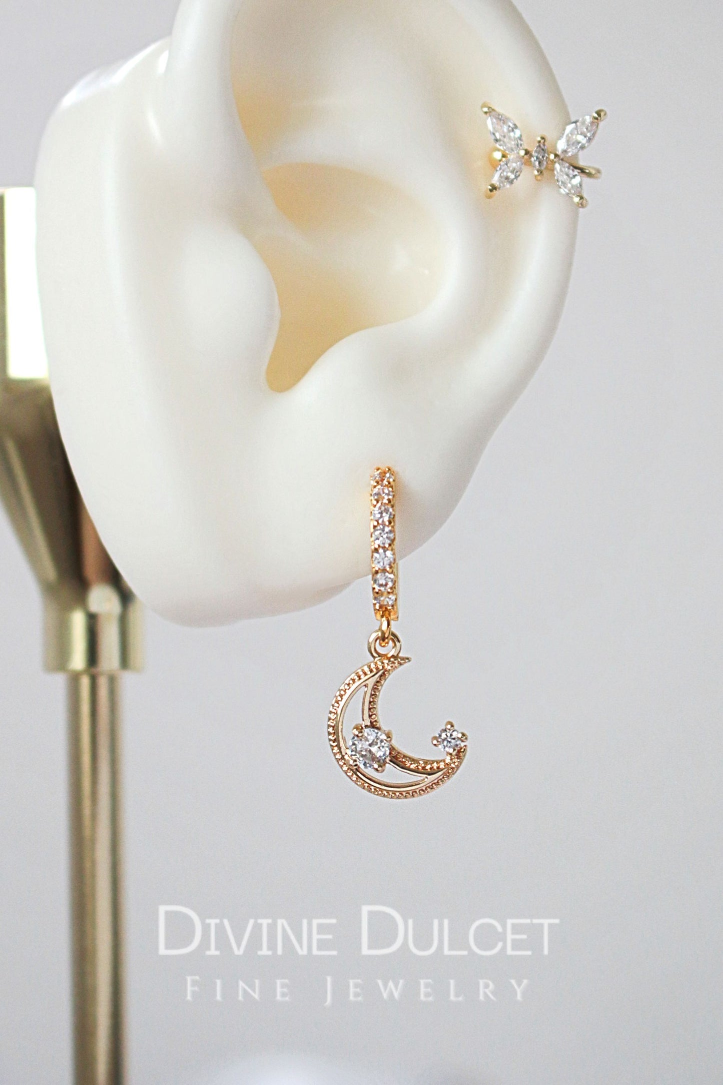 Pendientes Aro Luna Zirconia Diamante — 24K
