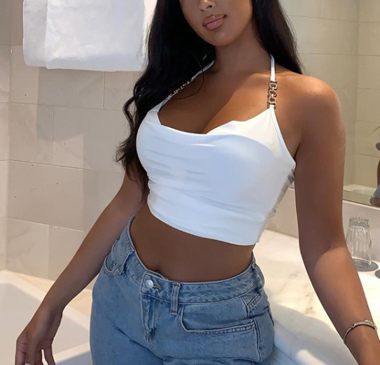 Crop Top Cuello Metálico Sweetheart con Lazada